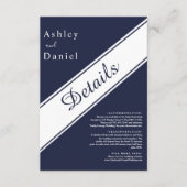 Elegante moderne marine blauw wit delicate bruilof informatiekaartje (Voorkant)