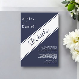 Elegante moderne marine blauw wit delicate bruilof informatiekaartje