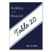 Elegante moderne marine blauw wit delicate bruilof kaart (Achterkant)