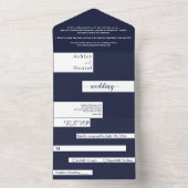 Elegante moderne marine blauw wit stijlvolle bruil all in one uitnodiging (Binnen)