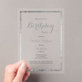 Elegante moderne marine blauw zilver Verjaardag Acryl Uitnodigingen (Insitu (Draagbaar))