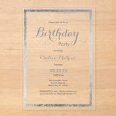 Elegante moderne marine blauw zilver Verjaardag Acryl Uitnodigingen (Voorkant)