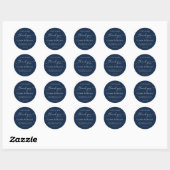 Elegante moderne marine blauwe bruiloft dank u ronde sticker (Vel)