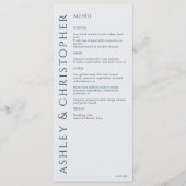 Elegante moderne marine blauwe bruiloft menu (Voorkant)
