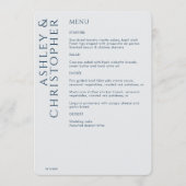 Elegante moderne marine blauwe bruiloft menu (Voorkant)