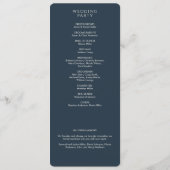 Elegante moderne marine blauwe bruiloft programmakaart (Achterkant)