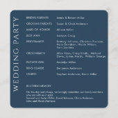 Elegante moderne marine blauwe bruiloft programmakaart (Achterkant)