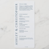 Elegante moderne marine blauwe bruiloft programmakaart (Voorkant)