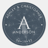 Elegante moderne marine blauwe bruiloft ronde sticker (Voorkant)