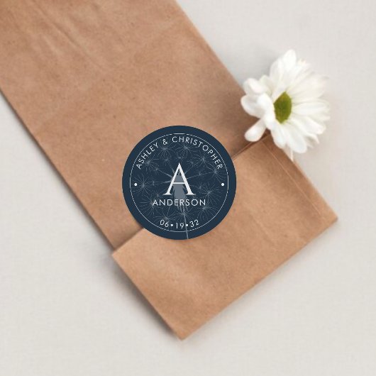 Elegante moderne marine blauwe bruiloft ronde sticker