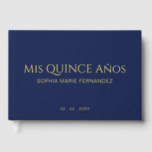 Elegante moderne marine gouden foto Quinceañera Gastenboek