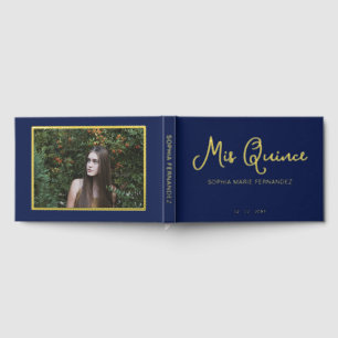 Elegante moderne marine gouden foto Quinceañera Gastenboek