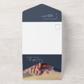 Elegante moderne marineblauwe boho-boog QR-code fo All In One Uitnodiging (Buitenkant)