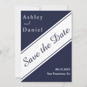 Elegante moderne marineblauwe witte delicate trouw save the date (Voorkant)