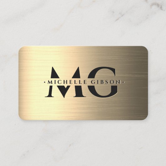 Elegante Moderne Marketing Zwart Faux Goud Monogra Visitekaartje (Voorkant)