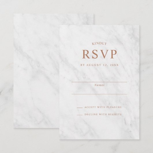 Elegante moderne marmeren roze gouden trouw-RSVP k Kaart (Voorkant / Achterkant)