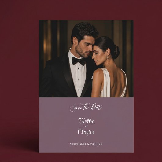 Elegante moderne mauve foto save the date