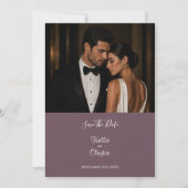 Elegante moderne mauve foto save the date (Voorkant)
