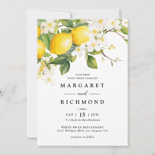 Elegante moderne mediterrane citroen bruiloft kaart (Voorkant)
