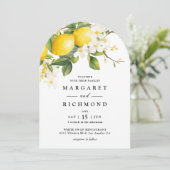 Elegante moderne mediterrane citroenboog bruiloft kaart (Staand voorkant)