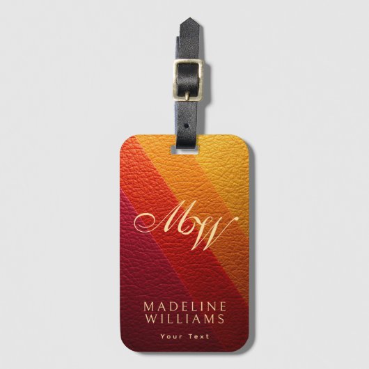 Elegante moderne meer kleuren leder print monogram bagagelabel (Voorkant (verticaal))