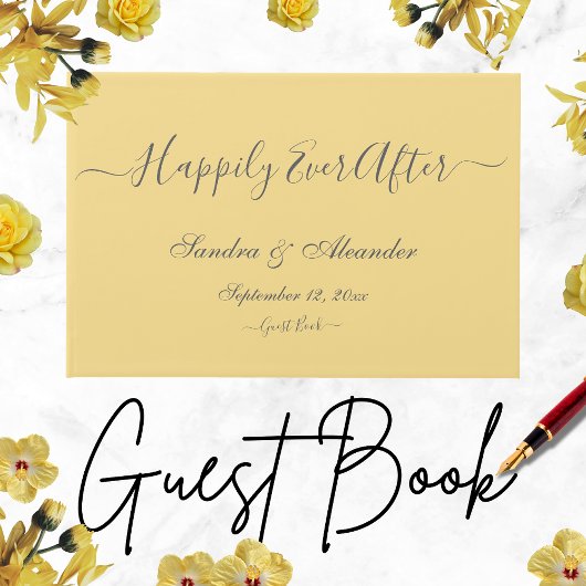 Elegante Moderne Minimale Boter Gele bruiloft Gastenboek