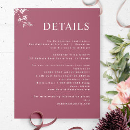 Elegante, moderne, minimale Bourgondische bruiloft Informatiekaartje