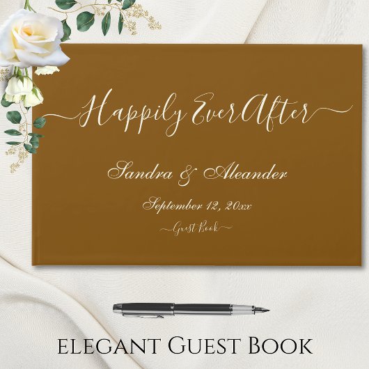 Elegante moderne minimale bruine bruiloft gastenboek