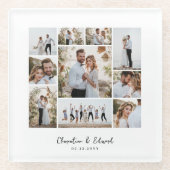 Elegante moderne minimale fotocollage bruiloft glazen onderzetter (Voorkant)