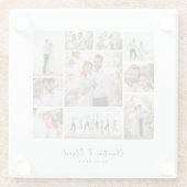 Elegante moderne minimale fotocollage bruiloft glazen onderzetter (Achterkant)