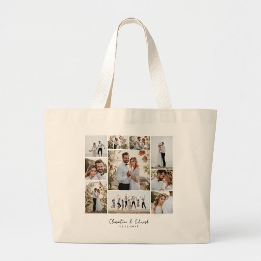 Elegante moderne minimale fotocollage bruiloft grote tote bag (Voorkant)
