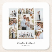 Elegante moderne minimale fotocollage bruiloft kartonnen onderzetters (Voorkant)