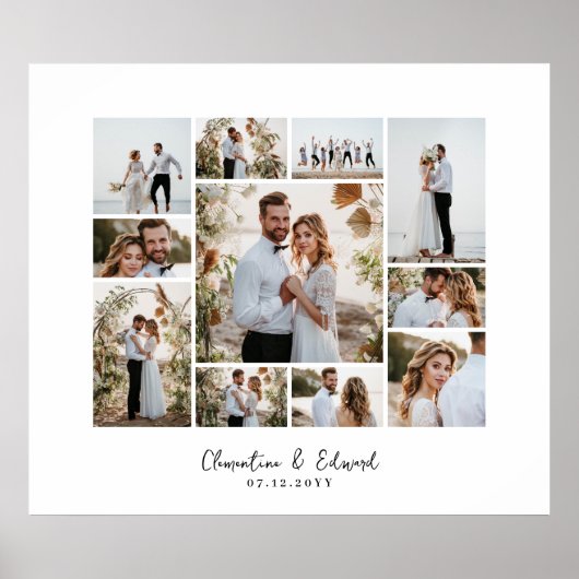 Elegante moderne minimale fotocollage bruiloft poster (Voorkant)