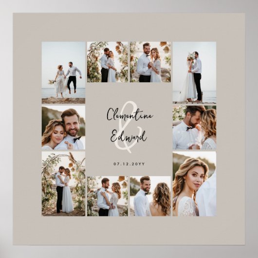 Elegante moderne minimale fotocollage bruiloft poster (Voorkant)