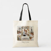 Elegante moderne minimale fotocollage bruiloft tote bag (Achterkant)