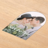 Elegante moderne minimale foto's slaan de datum op acryl uitnodigingen (Laagn)