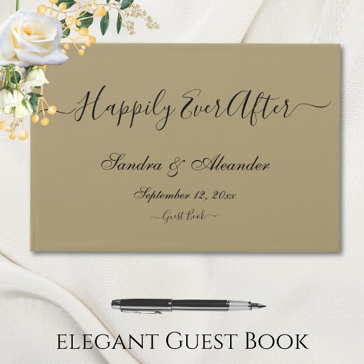 Elegante moderne minimale gouden tan bruiloft gastenboek
