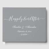 Elegante moderne minimale grijze witte bruiloft gastenboek (Voorkant)