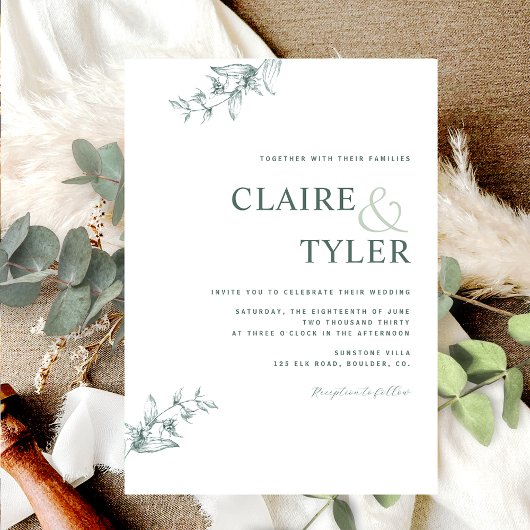 Elegante moderne minimale groene huwelijksuitnodig kaart