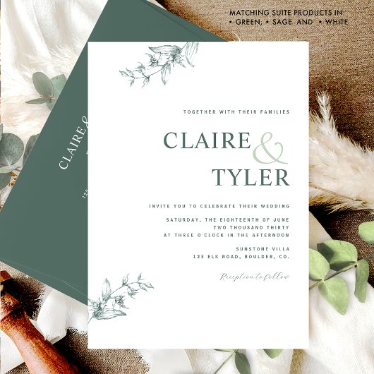 Elegante moderne minimale groene huwelijksuitnodig kaart