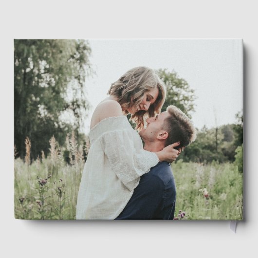 Elegante moderne minimale kalligrafie foto bruilof gastenboek (Achterkant)