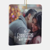 Elegante moderne minimale kerst paar foto keramisch ornament (Rechts)