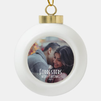 Elegante moderne minimale kerst paar foto keramische bal ornament