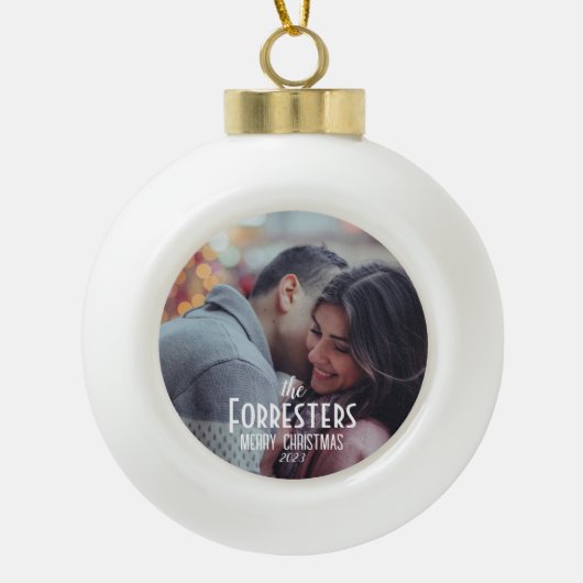 Elegante moderne minimale kerst paar foto keramische bal ornament (Voorkant)