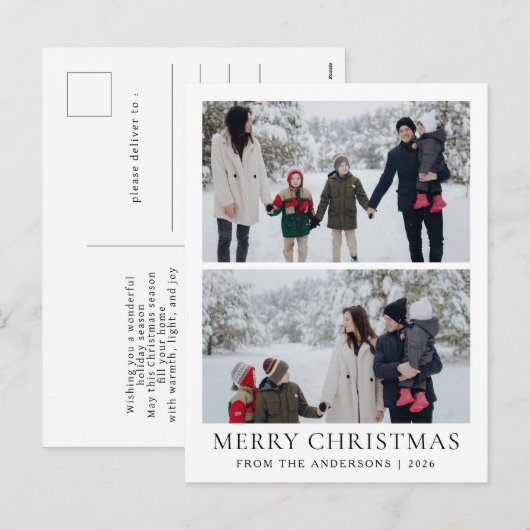 Elegante moderne minimale kerstfamilie 2 foto feestdagenkaart (Voorkant / Achterkant)