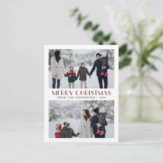 Elegante moderne minimale kerstfamilie 2 foto feestdagenkaart (Staand voorkant)