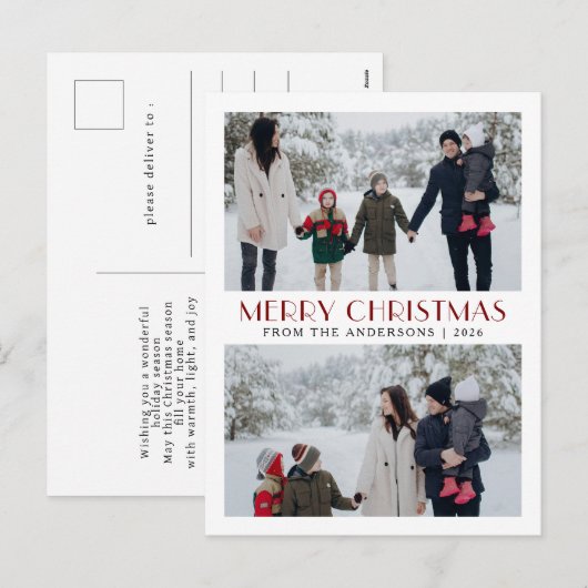 Elegante moderne minimale kerstfamilie 2 foto feestdagenkaart (Voorkant / Achterkant)