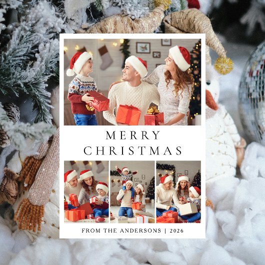 Elegante moderne minimale kerstfamilie 2 foto feestdagenkaart