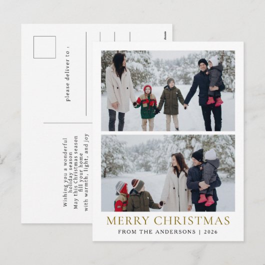 Elegante moderne minimale kerstfamilie 2 foto feestdagenkaart (Voorkant / Achterkant)