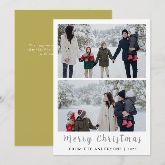 Elegante moderne minimale kerstfamilie 2 foto Ho Feestdagenkaart (Voorkant / Achterkant)